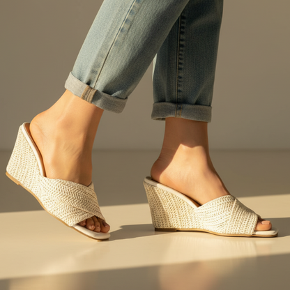 Effortless Woven Wedge Sandal for Women with Crisscross Open Toe Slide Casual Style