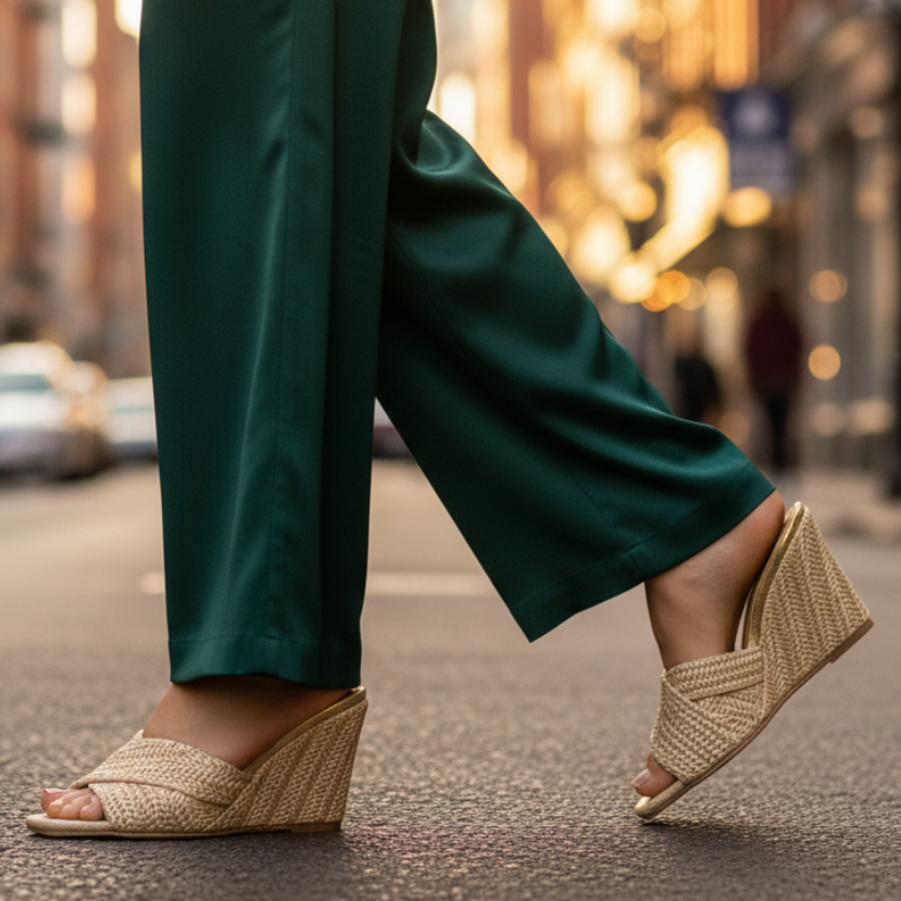 Effortless Woven Wedge Sandal for Women with Crisscross Open Toe Slide Casual Style
