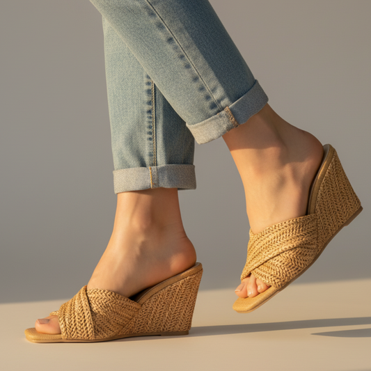 Effortless Woven Wedge Sandal for Women with Crisscross Open Toe Slide Casual Style