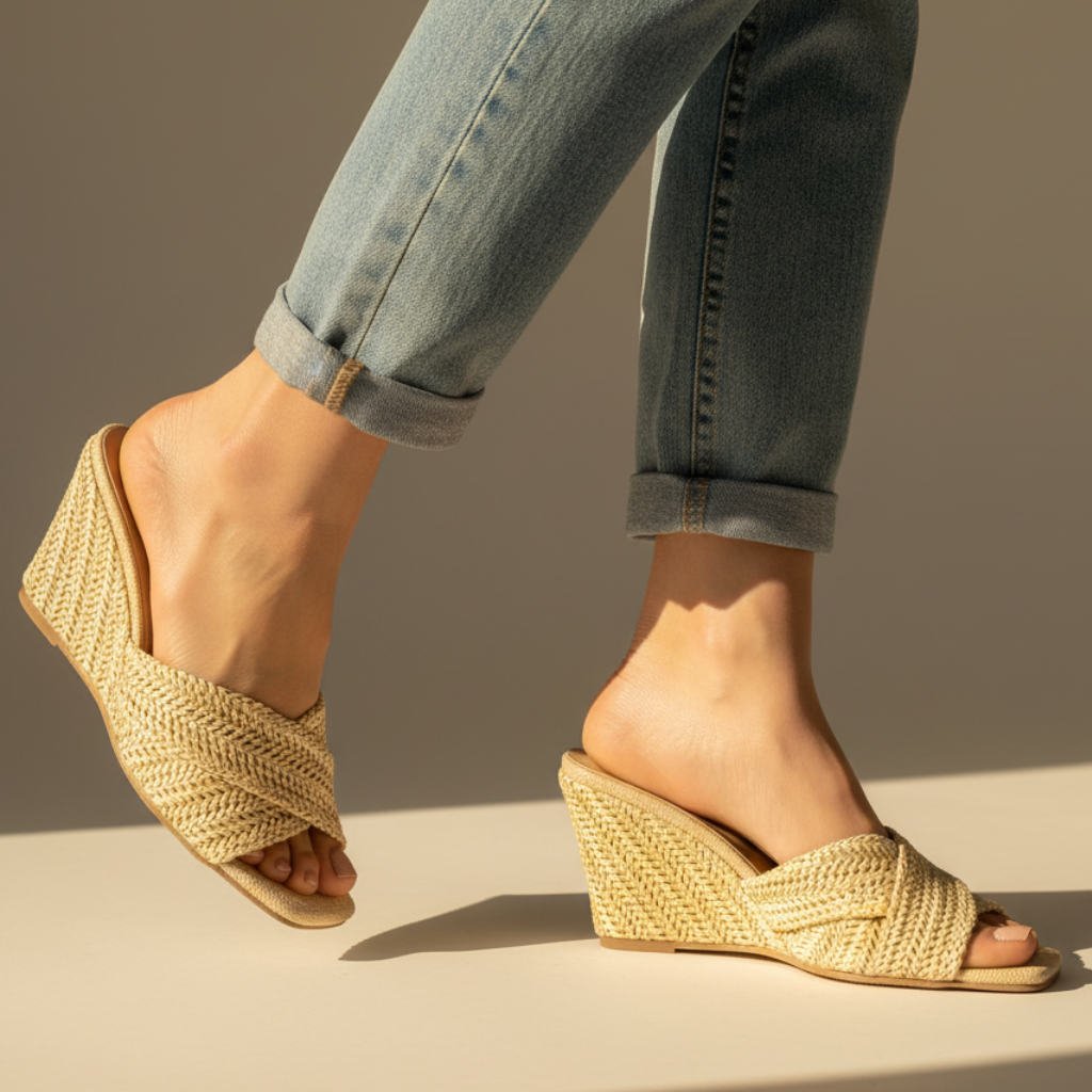 Effortless Woven Wedge Sandal for Women with Crisscross Open Toe Slide Casual Style