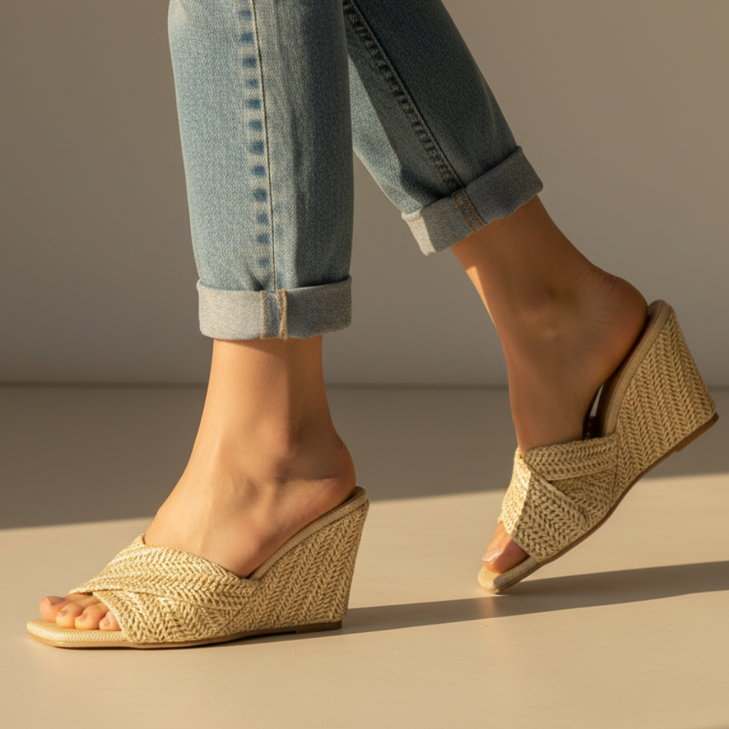 Effortless Woven Wedge Sandal for Women with Crisscross Open Toe Slide Casual Style