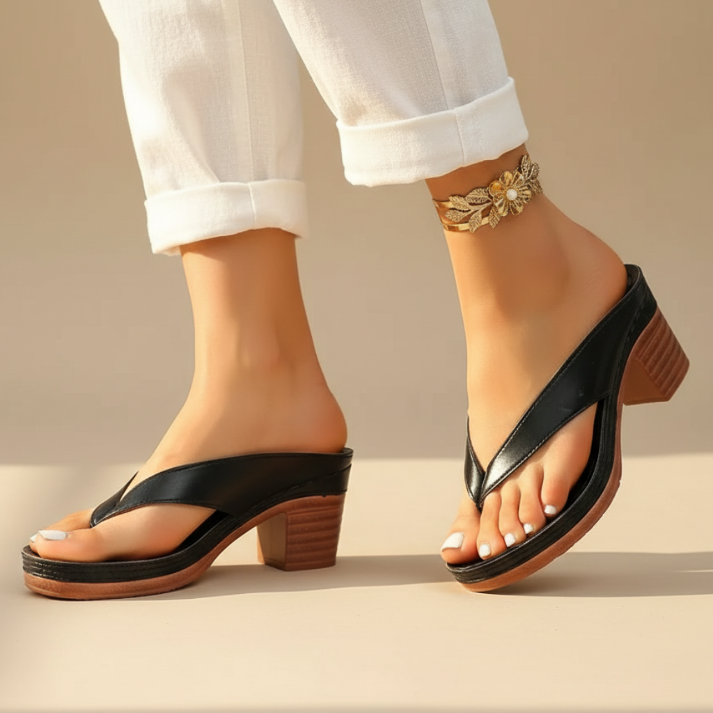 Stylish Platform Flip Flop Sandals for Women with Chunky Block Heel Jeweled Ankle Strap Style