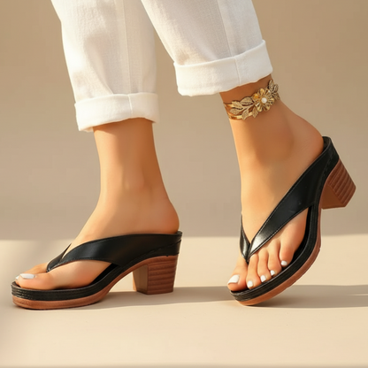 Stylish Platform Flip Flop Sandals for Women with Chunky Block Heel Jeweled Ankle Strap Style