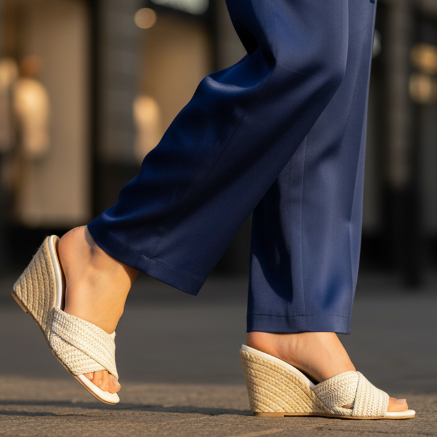 Effortless Woven Wedge Sandal for Women with Crisscross Open Toe Slide Casual Style