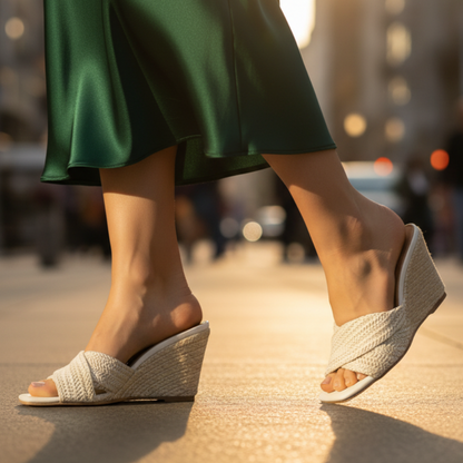 Effortless Woven Wedge Sandal for Women with Crisscross Open Toe Slide Casual Style