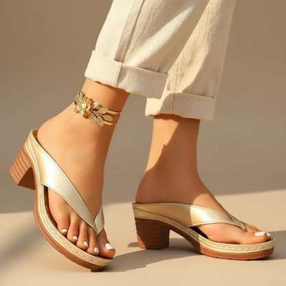 Stylish Platform Flip Flop Sandals for Women with Chunky Block Heel Jeweled Ankle Strap Style