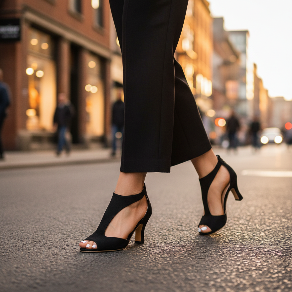 Elegant Faux Leather Peep Toe Sandal for Women with T Strap Cutout Ankle Zip Style