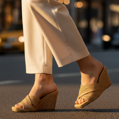 Effortless Woven Wedge Sandal for Women with Crisscross Open Toe Slide Casual Style