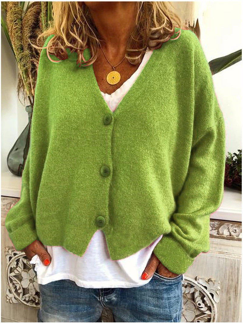 Comfortable Knit Cardigan Sweater for Women with V Neck Long Sleeve Button Front Oversized Relaxed Style