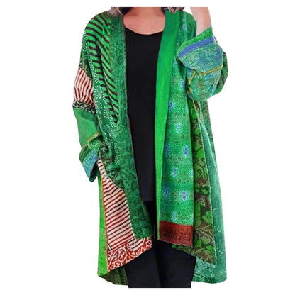 Effortless Patchwork Print Kimono Cardigan for Women with Open Front Long Sleeve Oversized Bohemian Style