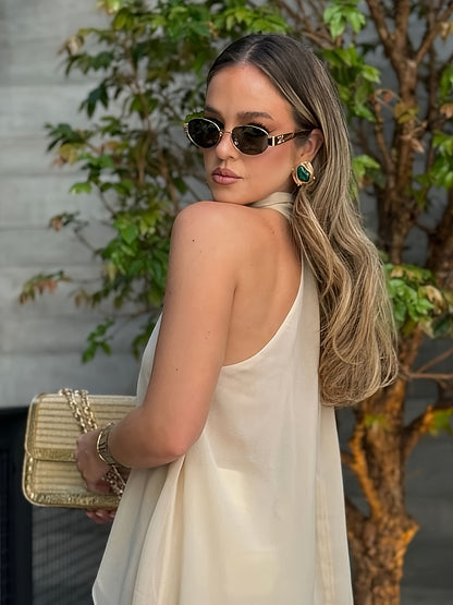 Effortless Silky Halter Top for Women with Mock Neck Sleeveless Handkerchief Hem Flowing Style