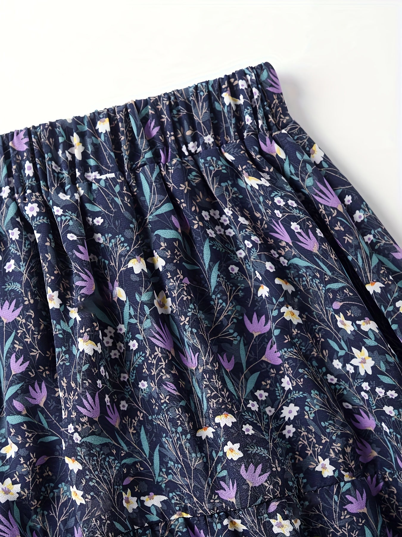 Effortless Blue Floral Maxi Skirt for Women with Elastic Waist Tiered Ruffle Bohemian Style