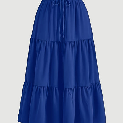 Effortless Tiered Maxi Skirt for Women with Paperbag Waist Drawstring Tie Flowing Boho Style