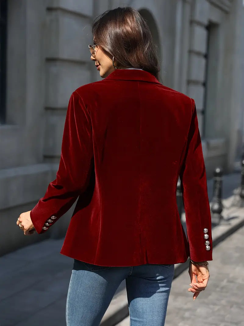 Elegant Velvet Blazer for Women with Notch Lapel Long Sleeve Single Button Tailored Style
