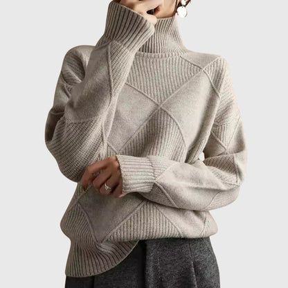Comfortable Ribbed Knit Sweater for Women with High Neck Long Sleeve Oversized Relaxed Style