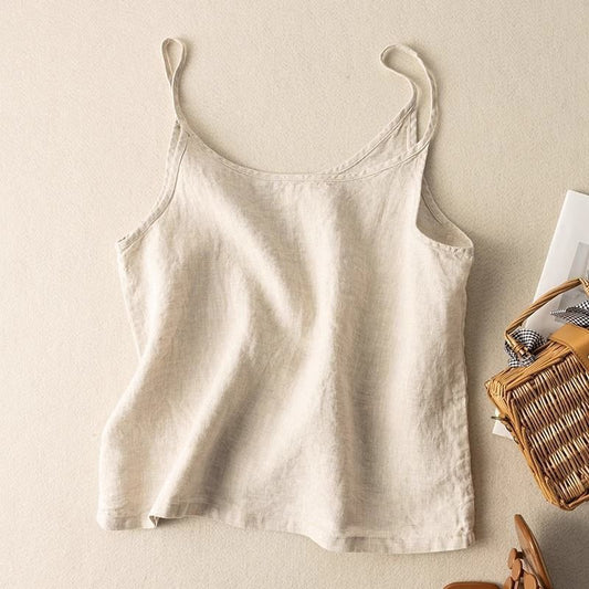 Effortless Linen Tank Top for Women with Scoop Neck Sleeveless Relaxed Casual Style
