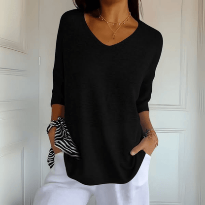Comfortable Oversized Sweater for Women with V Neck Elbow Sleeve Relaxed Knit Style