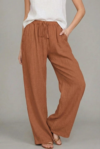 Effortless Linen Wide Leg Pants for Women with High Waist Drawstring Relaxed Flowing Casual Style