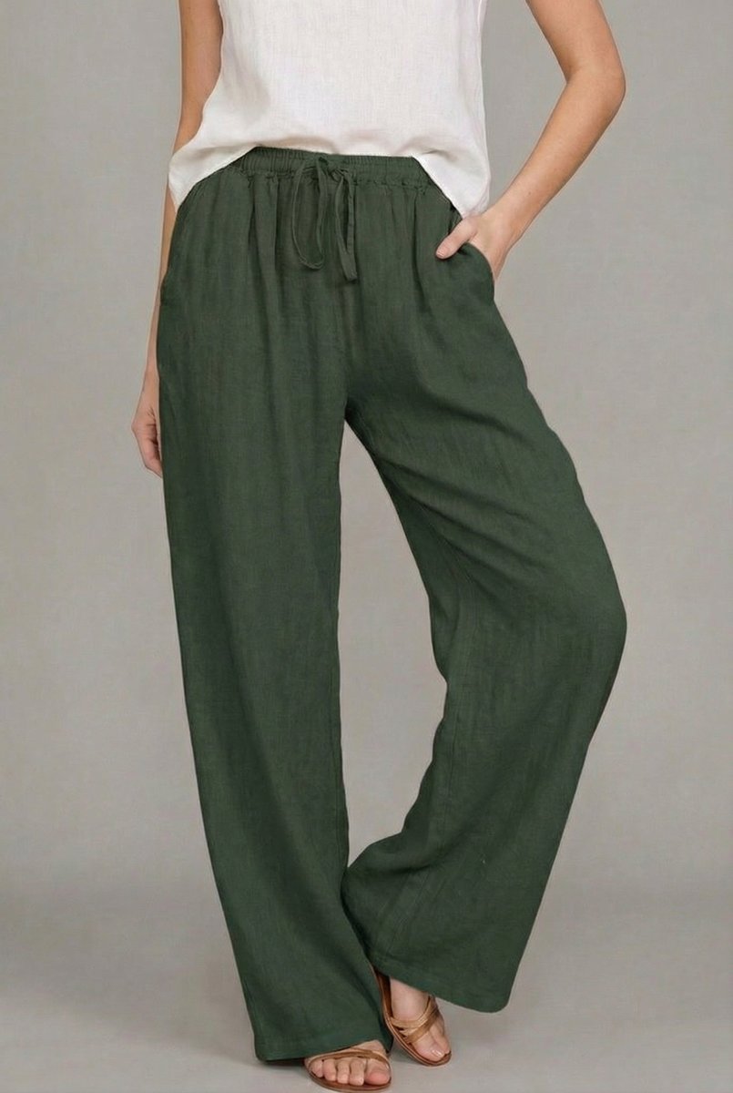 Effortless Linen Wide Leg Pants for Women with High Waist Drawstring Relaxed Flowing Casual Style