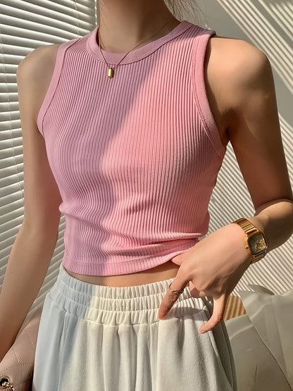 Effortless Ribbed Tank Top for Women with Mock Neck Sleeveless Cropped Racerback Style