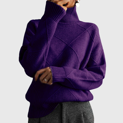 Comfortable Ribbed Knit Sweater for Women with High Neck Long Sleeve Oversized Relaxed Style