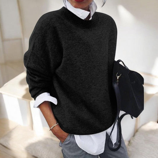 Comfortable Knit Sweater for Women with Mock Neck Long Sleeve Relaxed Oversized Style