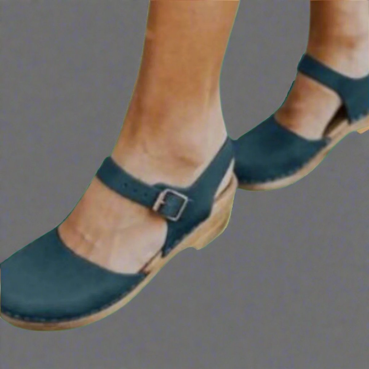 Effortless Leather Clog Sandal for Women with Buckle Strap Wood Platform Heel Casual Style