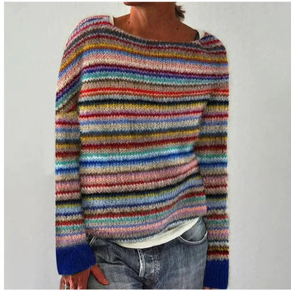 Comfortable Fair Isle Sweater for Women with Boat Neck Long Sleeve Relaxed Oversized Knit Style