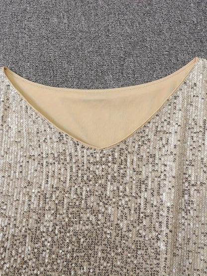 Elegant Sequin Mini Dress for Women with Off Shoulder Long Sleeve Bodycon Sparkle Formal Party Style