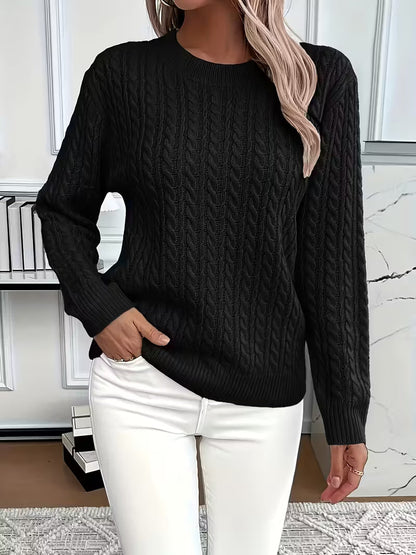 Comfortable Cable Knit Sweater for Women with Crew Neck Long Sleeve Relaxed Oversized Style