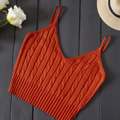 Effortless Cable Knit Tank for Women with V Neck Sleeveless Cropped Ribbed Casual Style