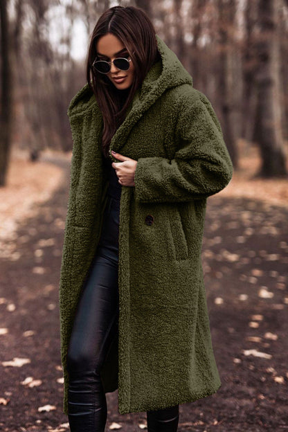 Comfortable Sherpa Coat for Women with Hooded Long Sleeve Oversized Longline Style