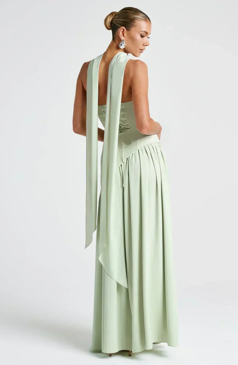 Elegant Maxi Dress for Women with Strapless High Slit Draped Column Formal Wedding Guest Style