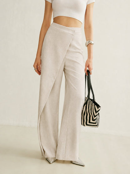 Effortless Wrap Front Wide Leg Pant for Women with High Waist Draped Panel Relaxed Style