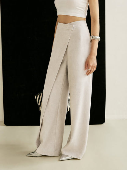 Effortless Wrap Front Wide Leg Pant for Women with High Waist Draped Panel Relaxed Style