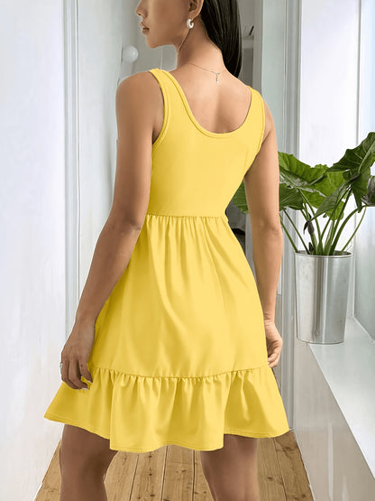 Effortless Ribbed Tiered Mini Dress for Women with Square Neck Sleeveless Ruffle Hem Flowy Casual Style