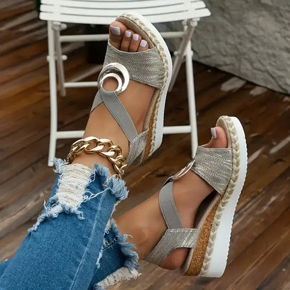 Comfortable Espadrille Wedge Sandals for Women with Ring Buckle Strap Open Toe Platform Style