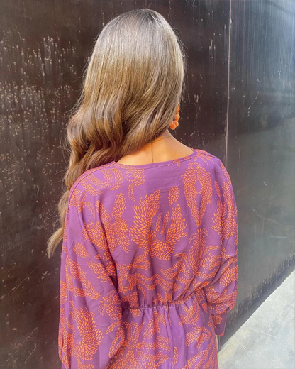 Effortless Printed Maxi Dress for Women with V Neck Balloon Sleeve Twist Front Flowing Boho Style