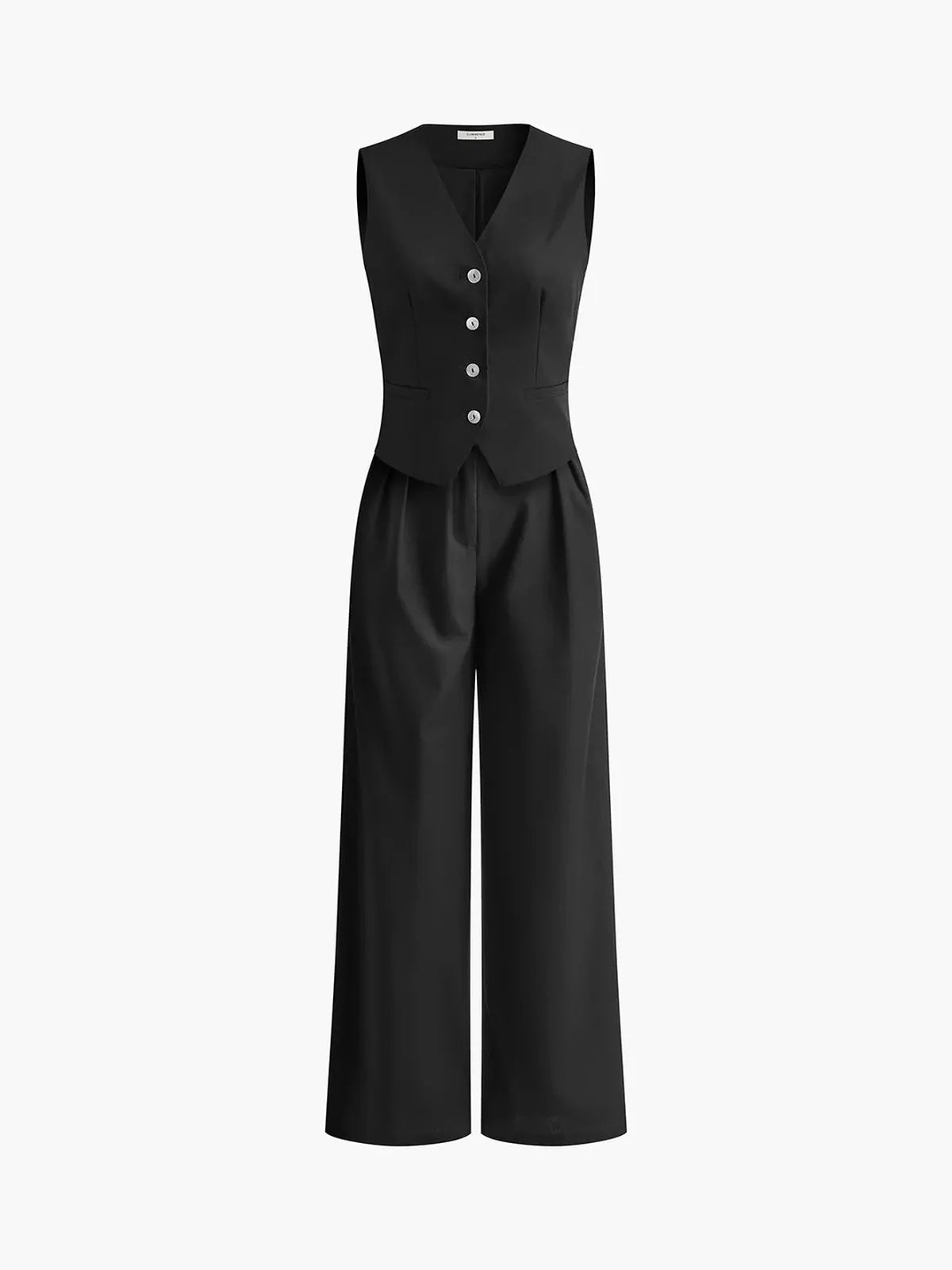 Effortless Linen Waistcoat Wide Leg Set for Women with V Neck Sleeveless Button Front Pleated Two Piece Style