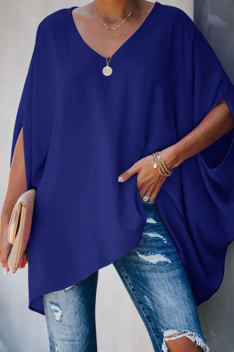 Effortless Tunic Top for Women with V Neck Batwing Sleeve Asymmetric High Low Hem Flowing Style