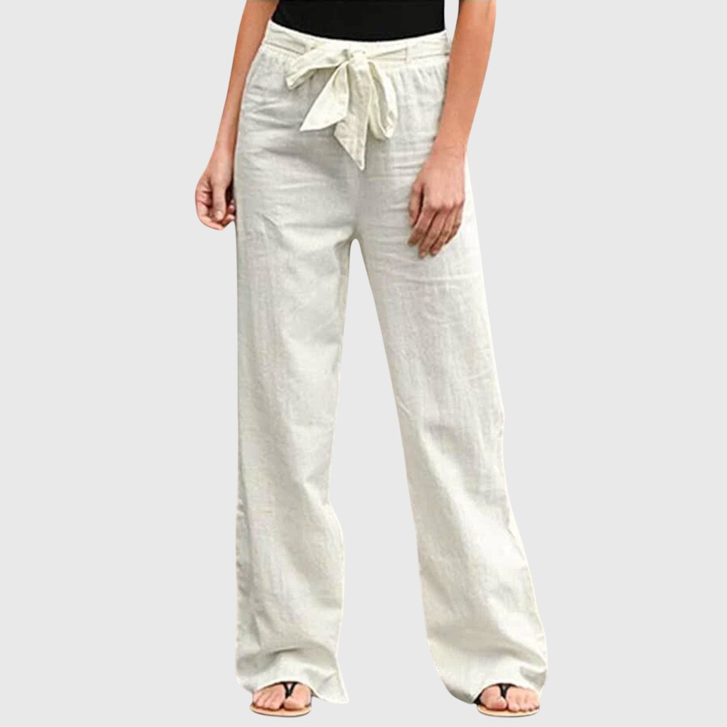 Effortless Linen Wide Leg Pants for Women with High Waist Drawstring Tie Front Relaxed Flowing Style