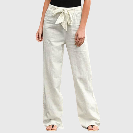 Effortless Linen Wide Leg Pants for Women with High Waist Drawstring Tie Front Relaxed Flowing Style