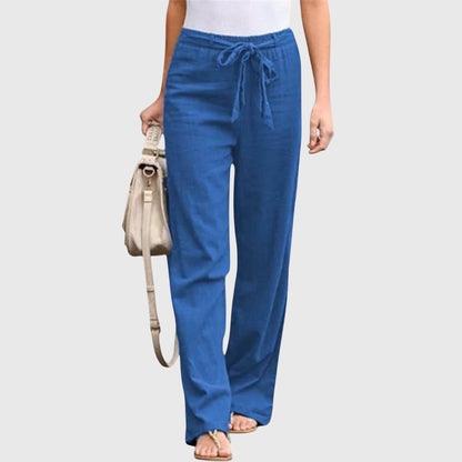 Effortless Linen Wide Leg Pants for Women with High Waist Drawstring Tie Front Relaxed Flowing Style