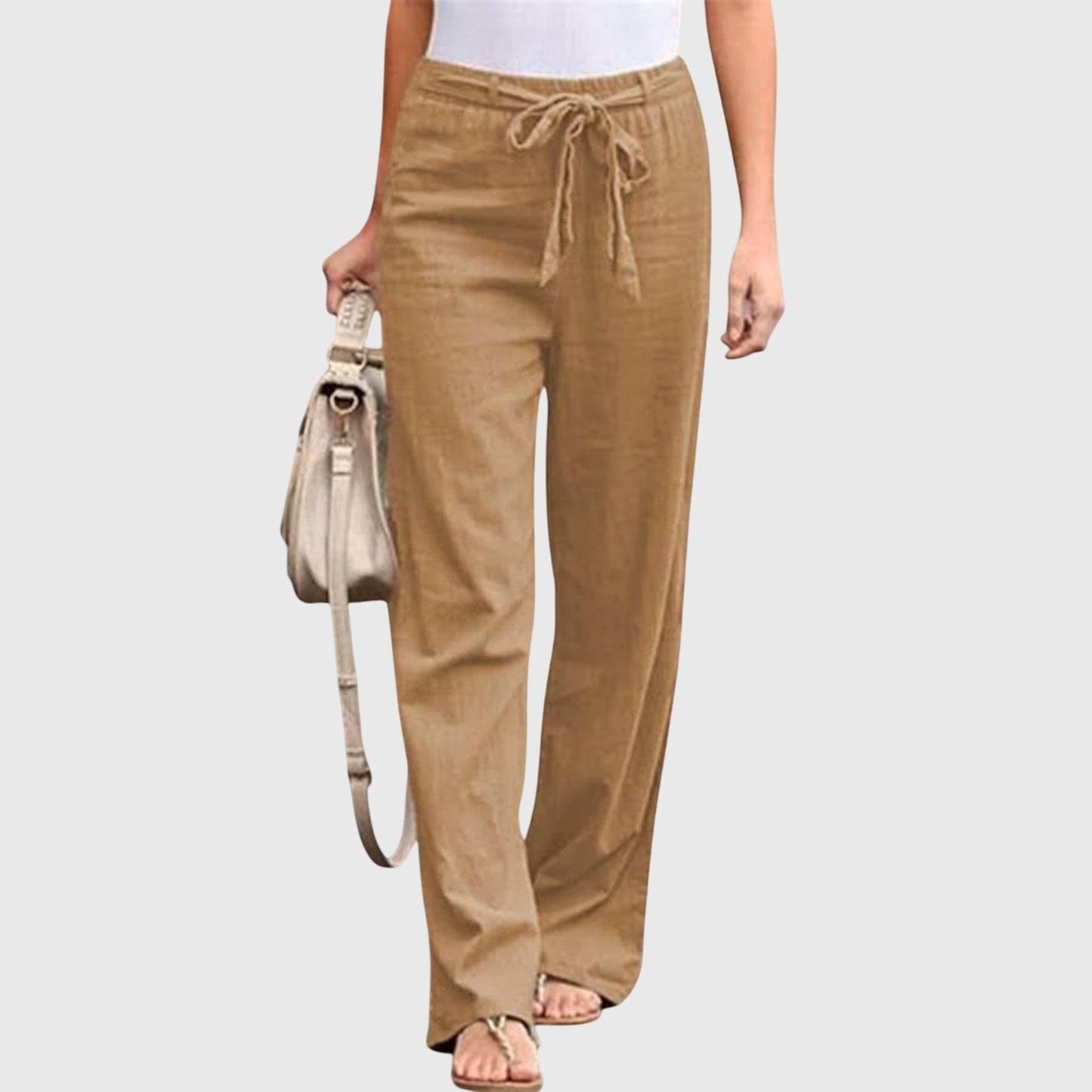 Effortless Linen Wide Leg Pants for Women with High Waist Drawstring Tie Front Relaxed Flowing Style