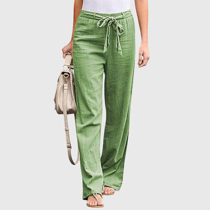 Effortless Linen Wide Leg Pants for Women with High Waist Drawstring Tie Front Relaxed Flowing Style