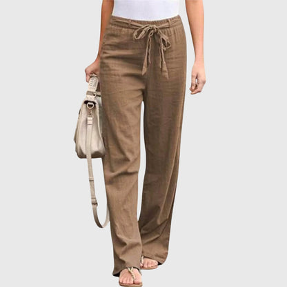 Effortless Linen Wide Leg Pants for Women with High Waist Drawstring Tie Front Relaxed Flowing Style