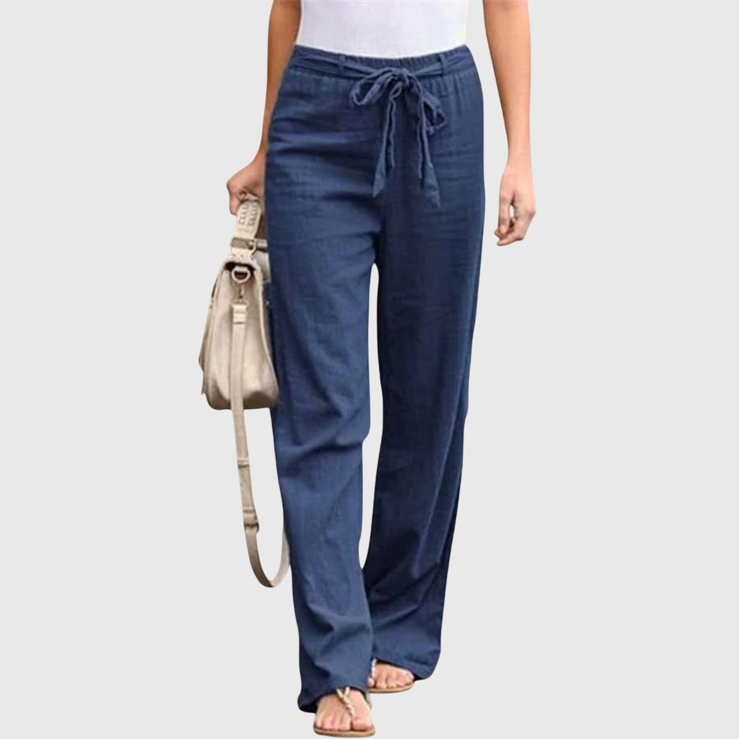 Effortless Linen Wide Leg Pants for Women with High Waist Drawstring Tie Front Relaxed Flowing Style