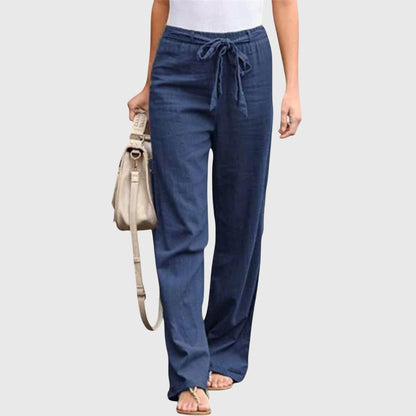 Effortless Linen Wide Leg Pants for Women with High Waist Drawstring Tie Front Relaxed Flowing Style