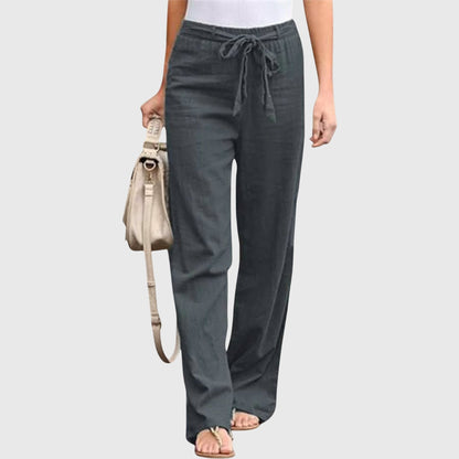 Effortless Linen Wide Leg Pants for Women with High Waist Drawstring Tie Front Relaxed Flowing Style