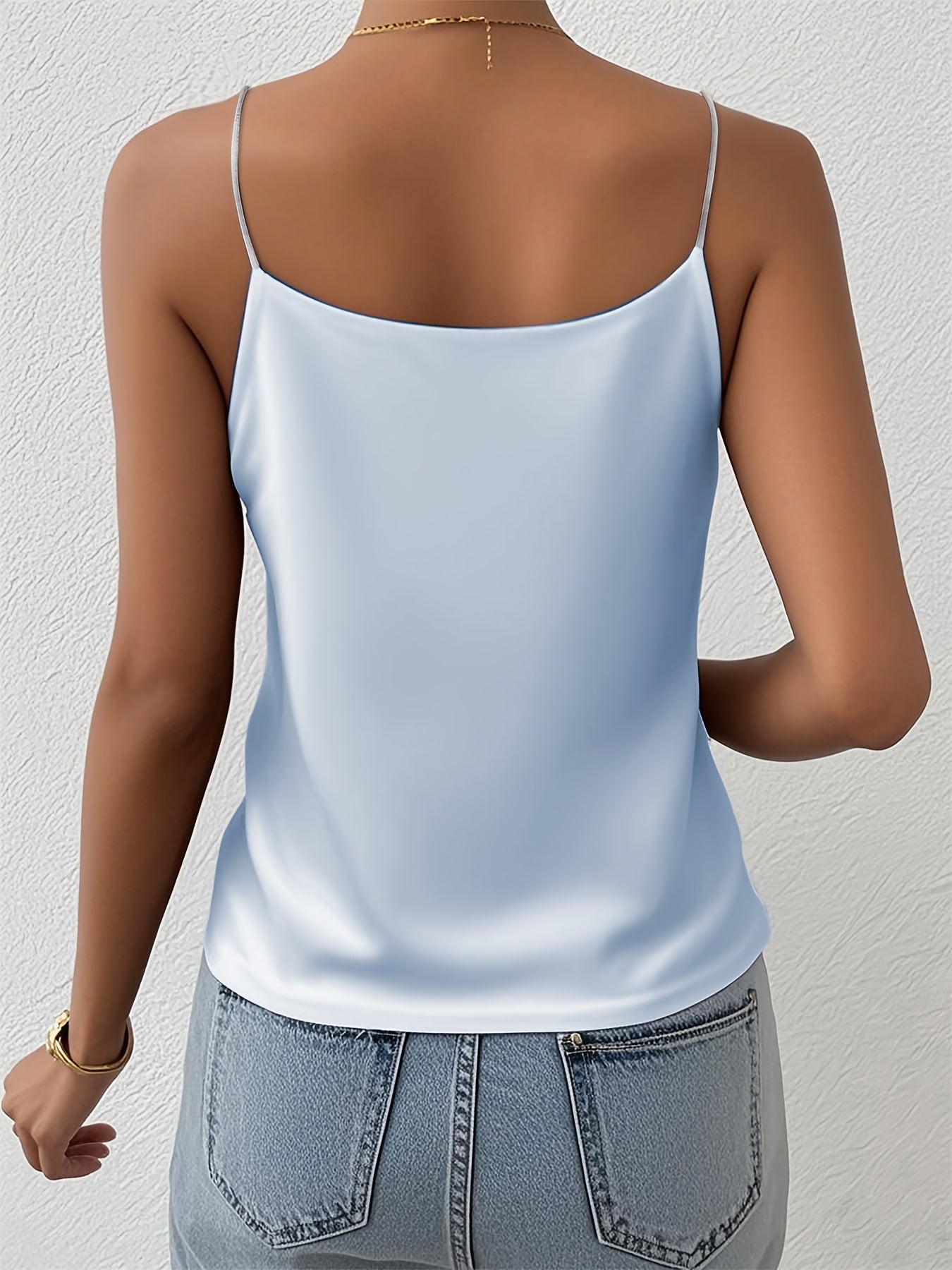 Elegant Satin Tank Top for Women with V Neck Spaghetti Strap Silky Relaxed Style